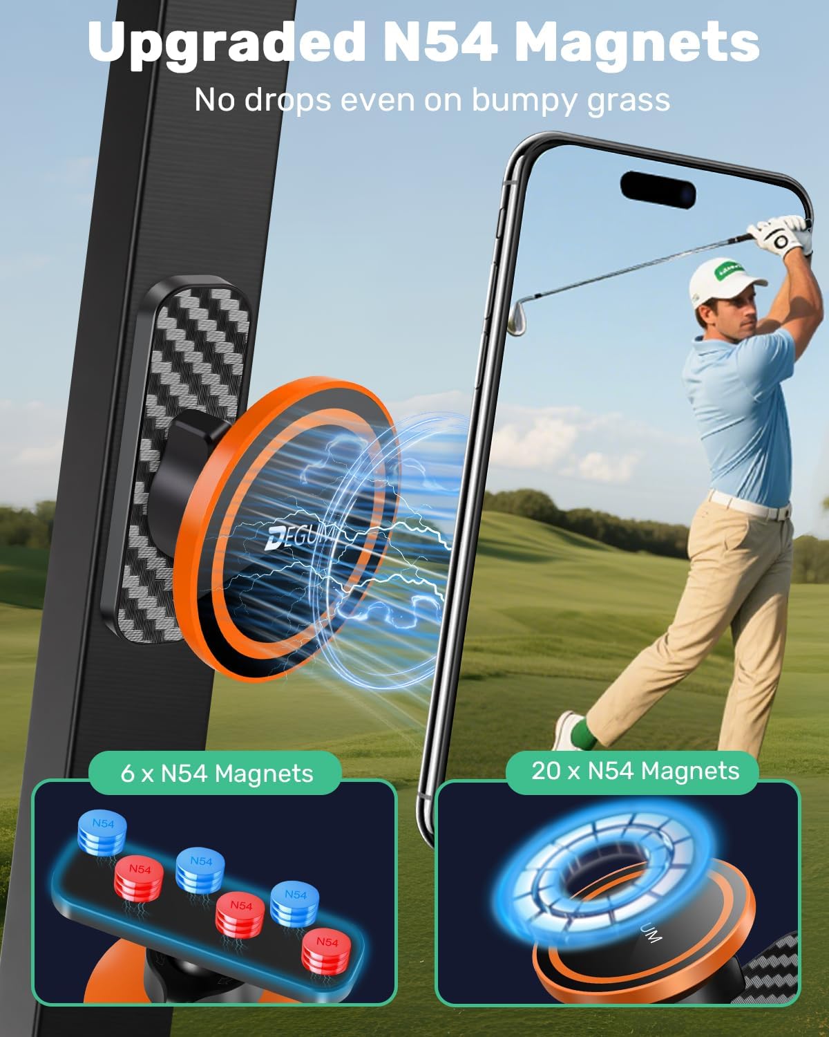 Magnetic Golf Cart Phone Holder, Unique Golf Accessories for Men, Orange