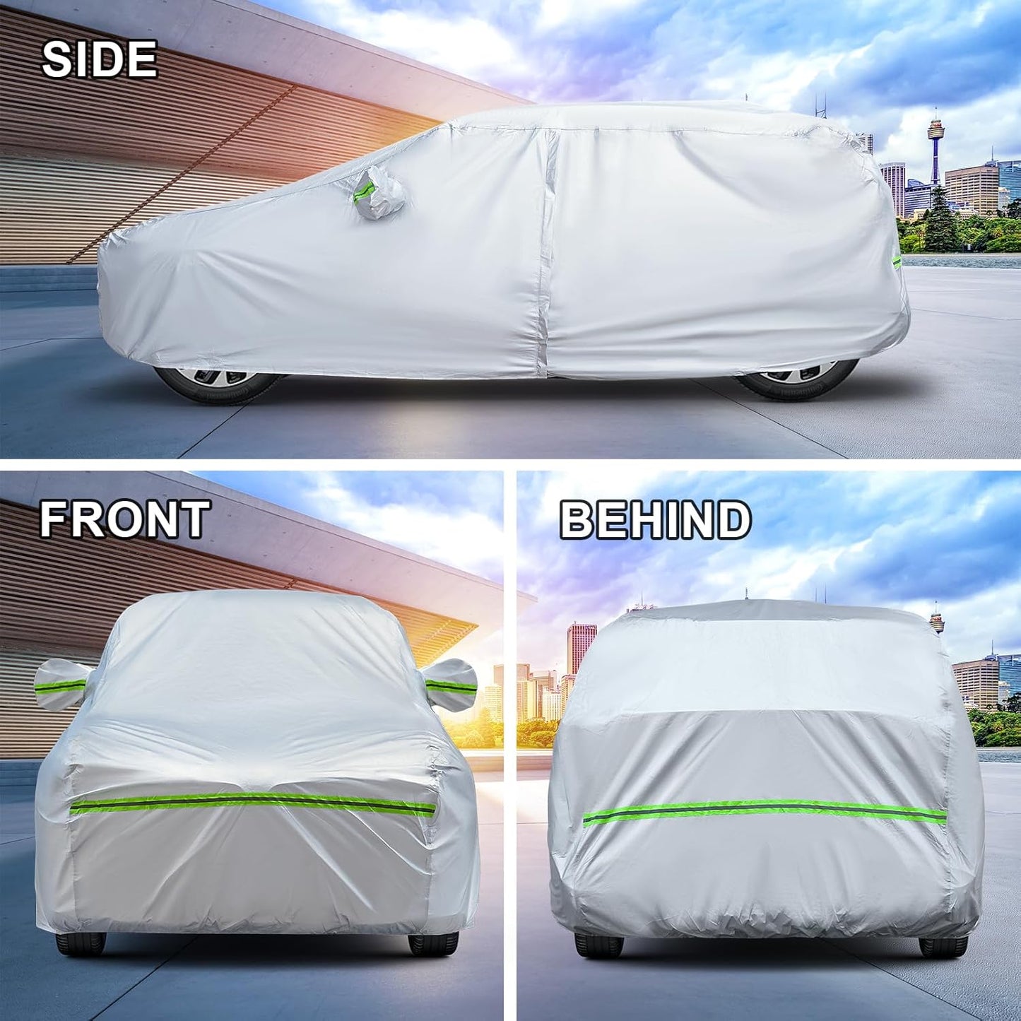Full Car Cover Universal 6 Layers Outdoor Thicked All Weather Cover, Sunshield, Waterproof, Snow Proof, UV Proof, Scratch Proof, Bird Droppings, 6 Reflective Strips, Fits SUVs up 181"-190"