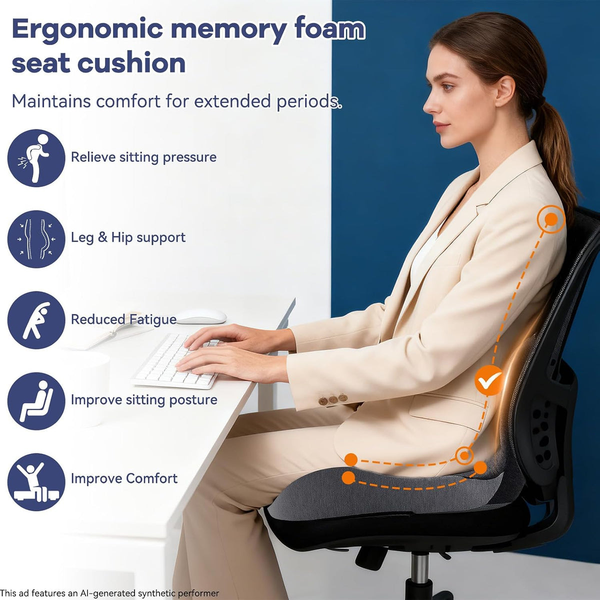 Memory Foam Car Seat Cushion, Ergonomic Pad for Driving & Office