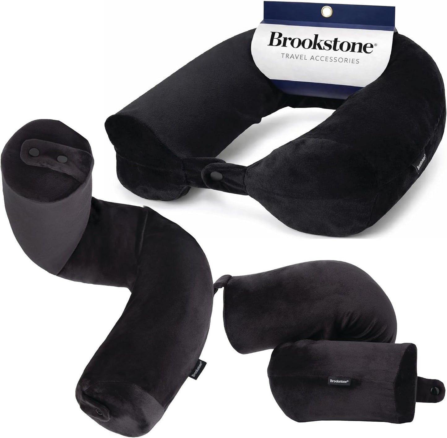 Brookstone Free Form Travel Pillow - Lightweight Flexible Memory Foam Travel Neck Pillow for Sleeping, Car, Airplane & Travel Support, Size: One Size, Black