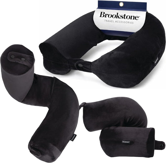 Brookstone Free Form Travel Pillow - Lightweight Flexible Memory Foam Travel Neck Pillow for Sleeping, Car, Airplane & Travel Support, Size: One Size, Black