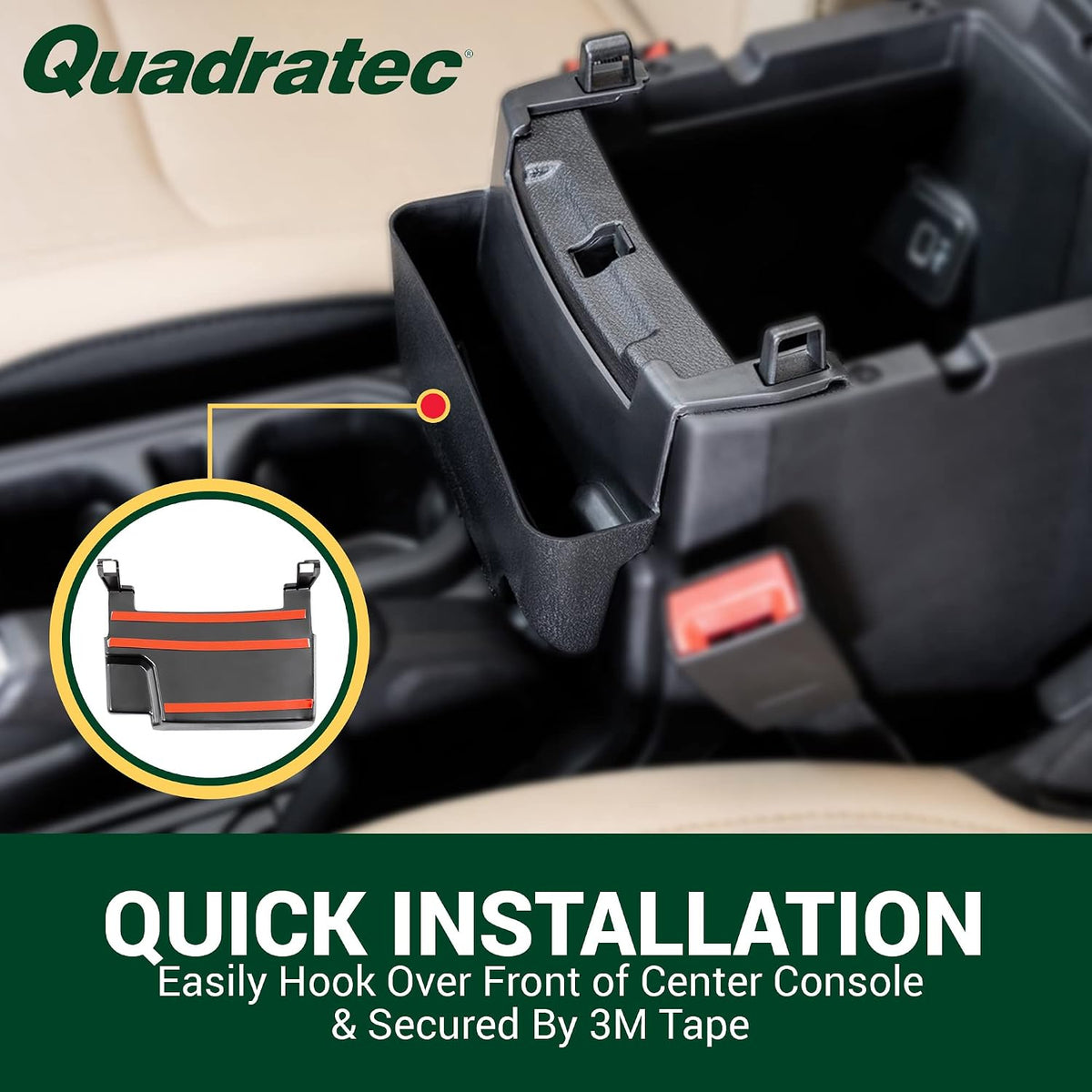 Quadratec Center Console Storage Organizer Tray - Fits Jeep Wrangler JL, JLU & Gladiator JT 2018-2022 - Non-Slip Liner - Small Item Phone, Keys, Money, Change, Holder - Interior Jeep Accessories