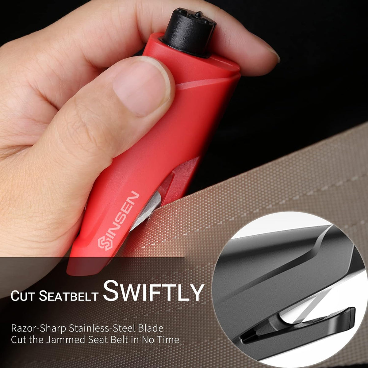 SINSEN Car Escape Tool and Mini Keychain Window Breaker Set, Glass Breaker and Seat Belt Cutter