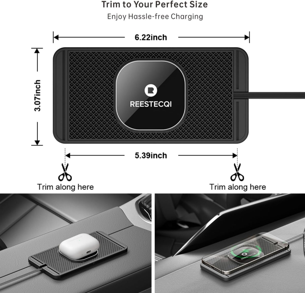 Magnetic Wireless Car Charger Pad, REESTECQI 15W Wireless Charging Pad for Magsafe Charger Non Slip Type C with 40W Car Charger for iPhone 18/17/16/15/14/13/12, Airpods (30CM Cable)