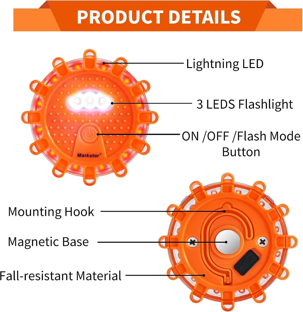 6-Pack LED Road Flares, Rechargeable roadside emergency kit