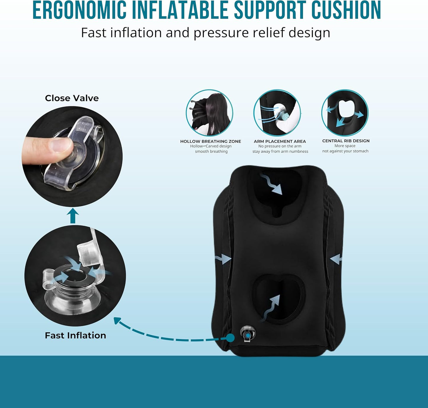 Inflatable Travel Pillows for Airplane-Multi Purpose Blow up Travel Pillow to Prevent Neck,Head,Chin & Shoulder Pain for Travelling Car/Airplane/Office Nap,Home with Eye Mask and Earplugs-Black
