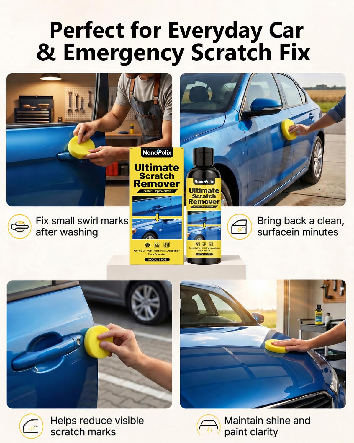Ultimate Scratch Remover 100g with Cloth & Sponge for Cars