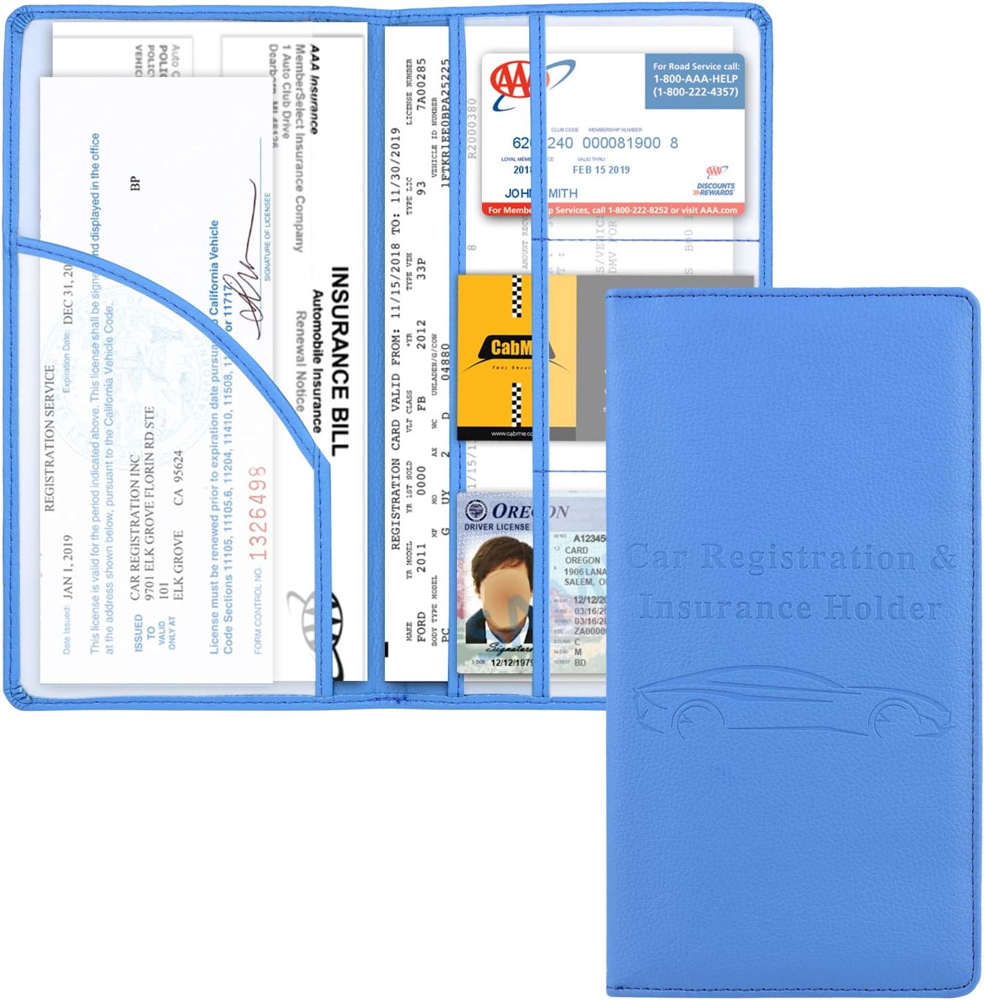 Cacturism Car Registration and Insurance Holder, Vehicle Glove Box Car Organizer Men Women Wallet Accessories Case with Magnetic Shut for Cards, Essential Document, Driver License, Blue