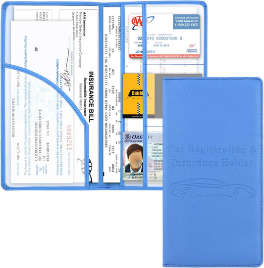 Cacturism Car Registration and Insurance Holder, Vehicle Glove Box Car Organizer Men Women Wallet Accessories Case with Magnetic Shut for Cards, Essential Document, Driver License, Blue