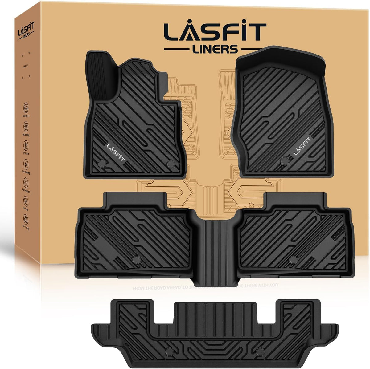 LASFIT Floor Mats for Ford Explorer 6 Seats with Second Row Center Console