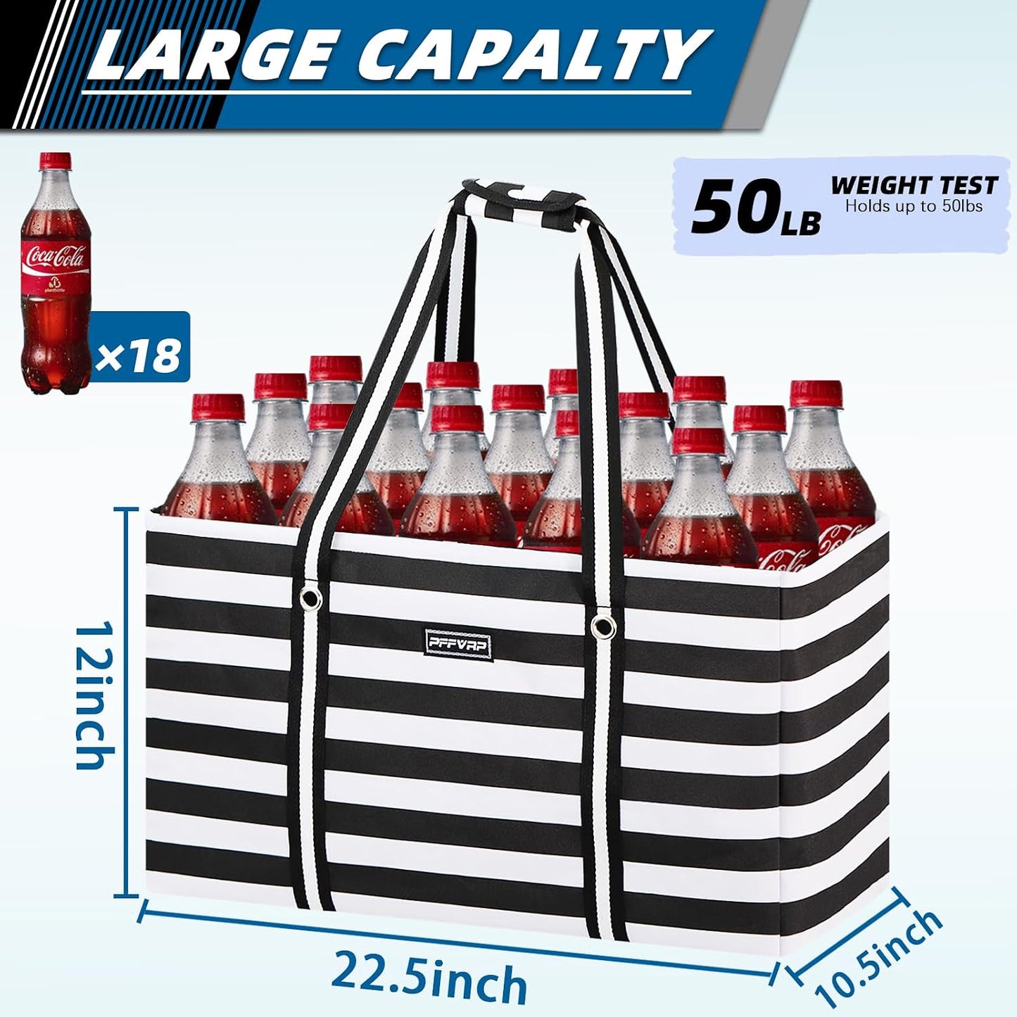 Stand Up Extra Large Utility Tote Bag, Foldable Reusable Grocery Bags with Metal Wire Frame & Reinforced Bottom Board, Large Utility Tote for Shopping, Car Trunk, Beach Bag（Black）