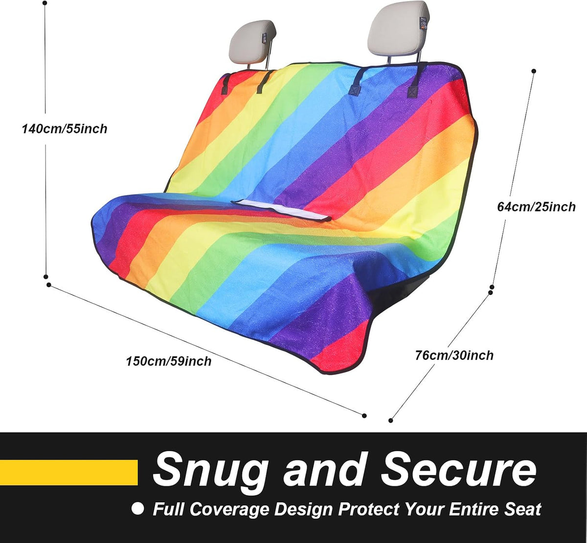 Back Seat Cover for Car Trucks Van SUV Jeep,Waterproof Rear Bench Towel Seat Covers for Dogs and Kids,Automotive Backseat Protector (Rainbow)