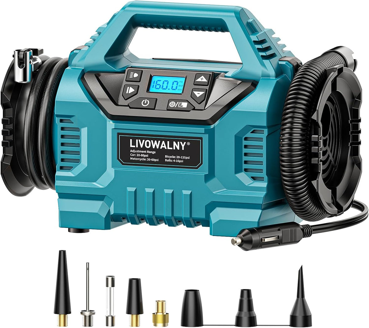 3X Faster Cordless Tire Inflator Air Compressor Pump Compatible With Makita 18V Battery, LIVOWALNY 160PSI 12V DC/18V DC with Pressure Gauge & Deflator for Car, Pickup, Air Mattresses (Tool Only)