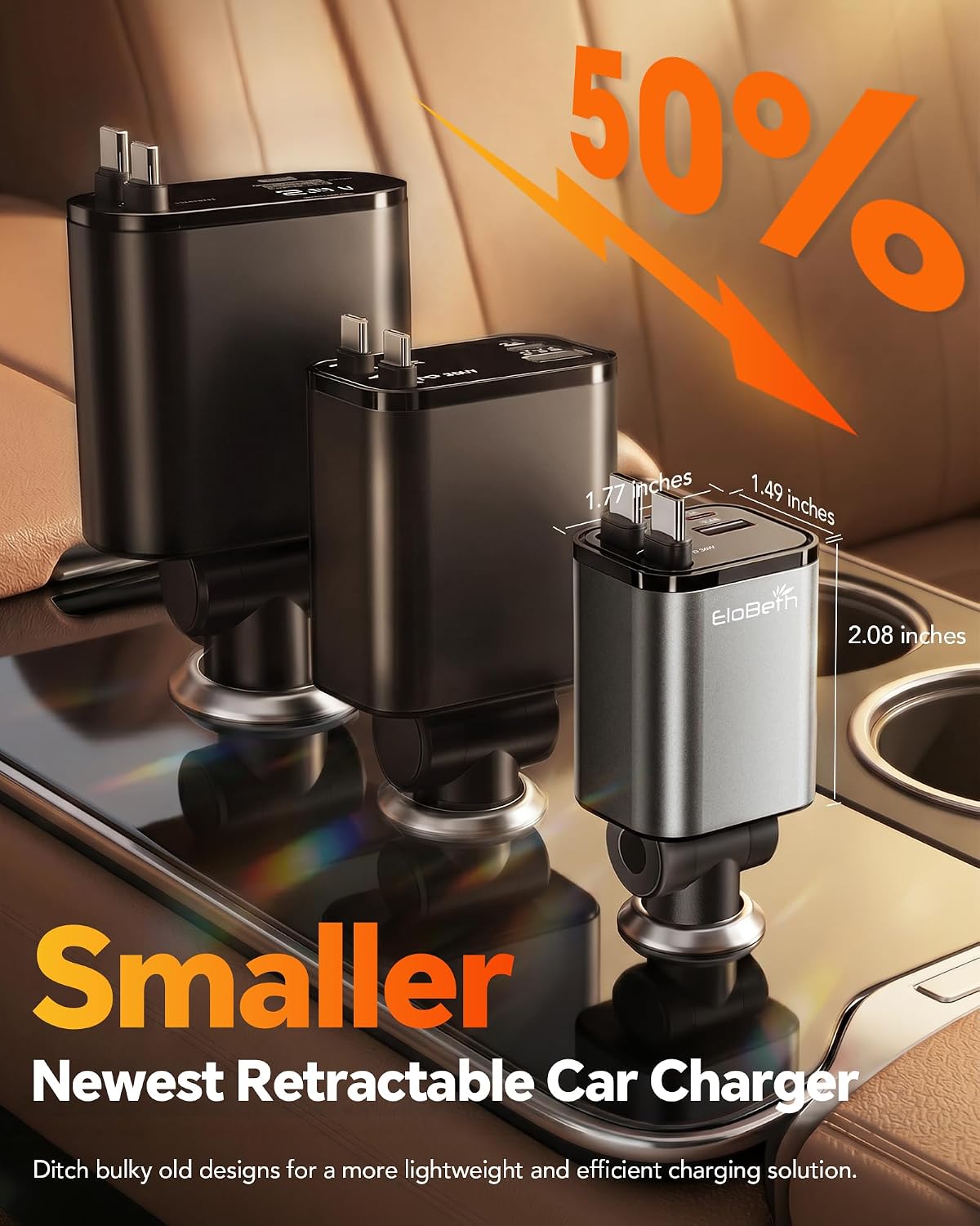 Retractable Car Charger for iPhone 18 Pro,75W Car Charger USB C Fast Charge