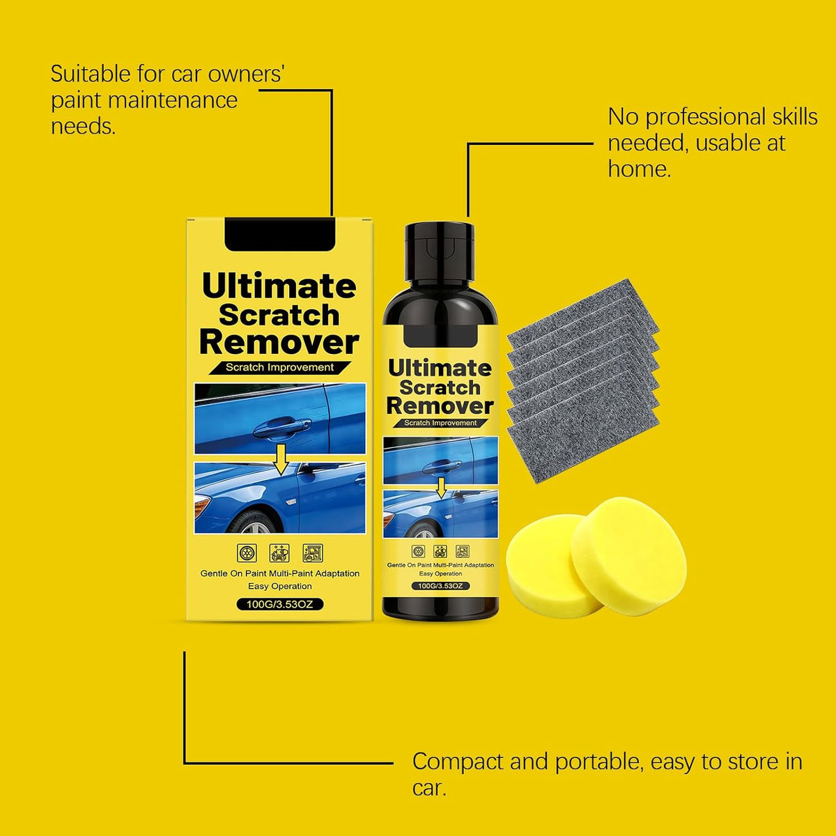 Car Scratch Remover Paste with Sponge & Clothes, Recover Coating