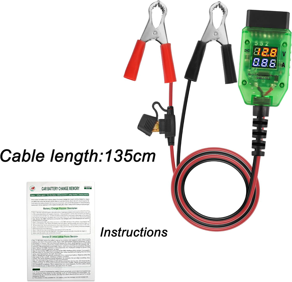 MEIRIYFA OBD2 Car Battery Change Saver Memory Vehicle ECU Emergency Power Supply Cable Replacement 12V Digital Display OBD II Battery Leakage Detective Kit with 5A Fuse