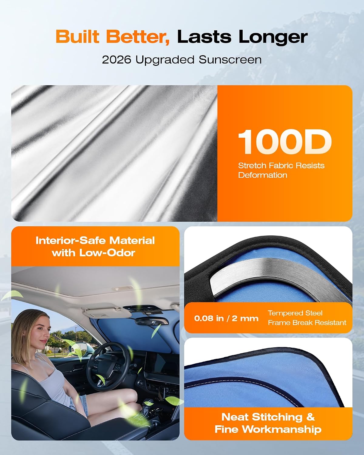 Titanium Silver Car Windshield Sun Shade, Reflective Cooling Shade 64"x 32"