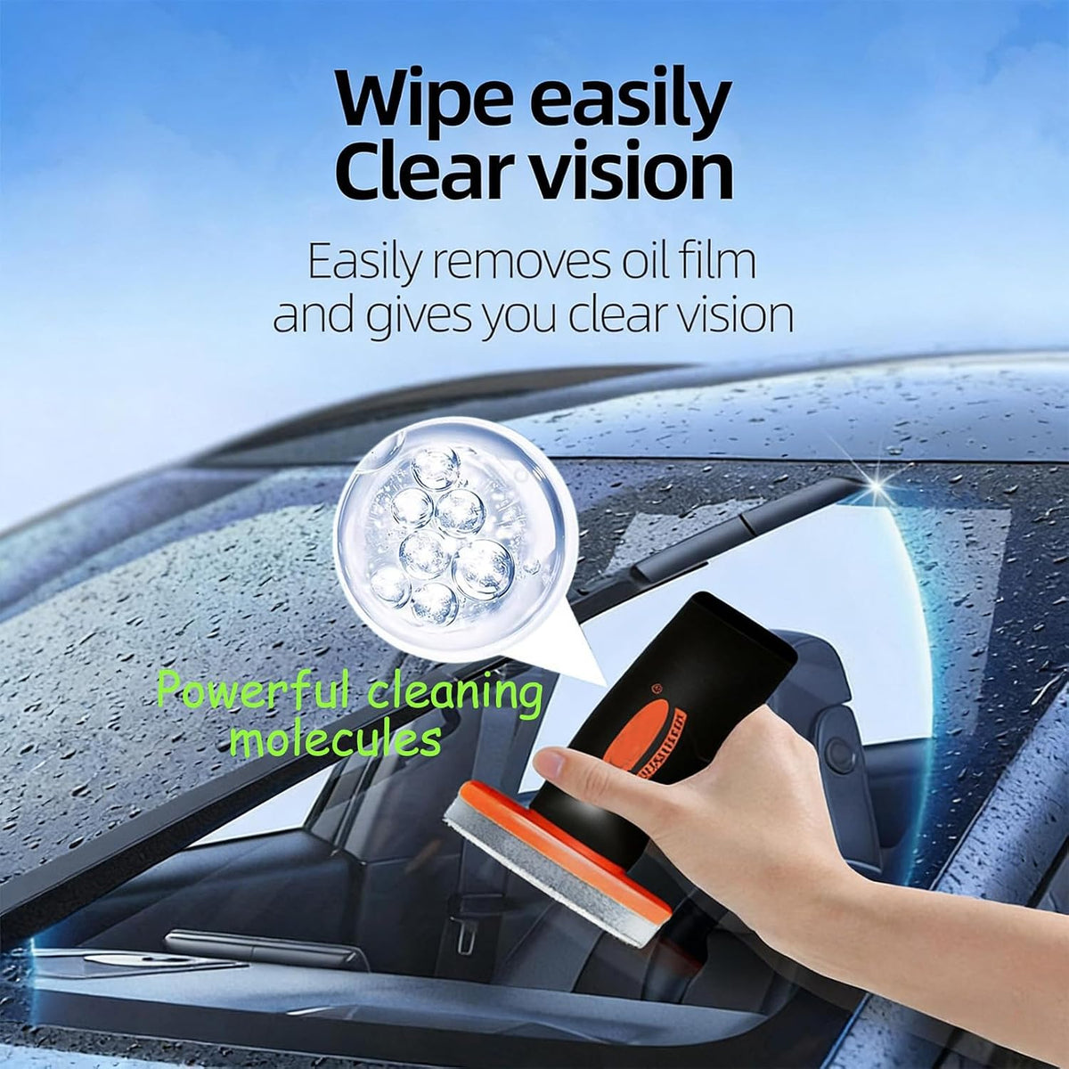 【2PCS】 Glass Emulsion Cleaner, Car Windshield Cleaner Tool Roll-On Glass Compound with Cleaning Board, Removes Oil Film & Smudges, Improve Windshield Clarity for Safe Driving (100ml+Brush)*2