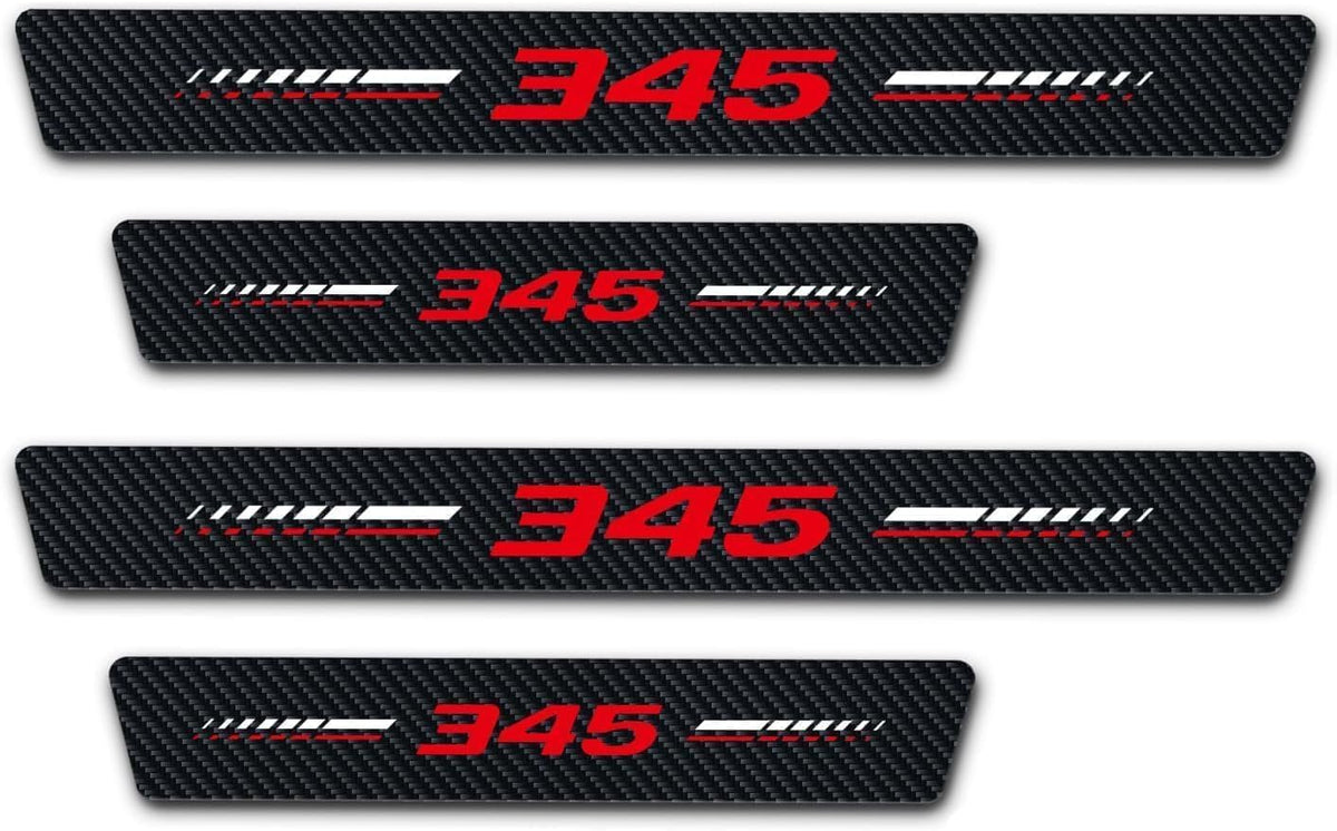 4Pcs Door Sill Plate Protectors Compatible with Dodge Challenger Durango SRT 345 Car Accessories, Carbon Fiber Leather Door Sill Stickers for Dodge 345 Auto Accessories