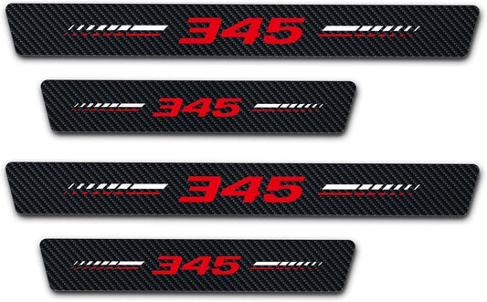4Pcs Door Sill Plate Protectors Compatible with Dodge Challenger Durango SRT 345 Car Accessories, Carbon Fiber Leather Door Sill Stickers for Dodge 345 Auto Accessories