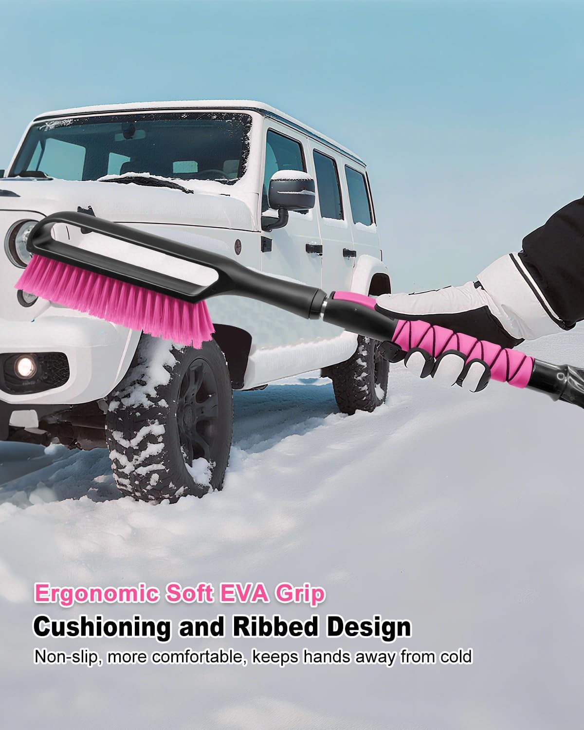 SEAAES 35.5 Inch Extendable Car Snow Brush, Windshield Snow Scraper - Pink