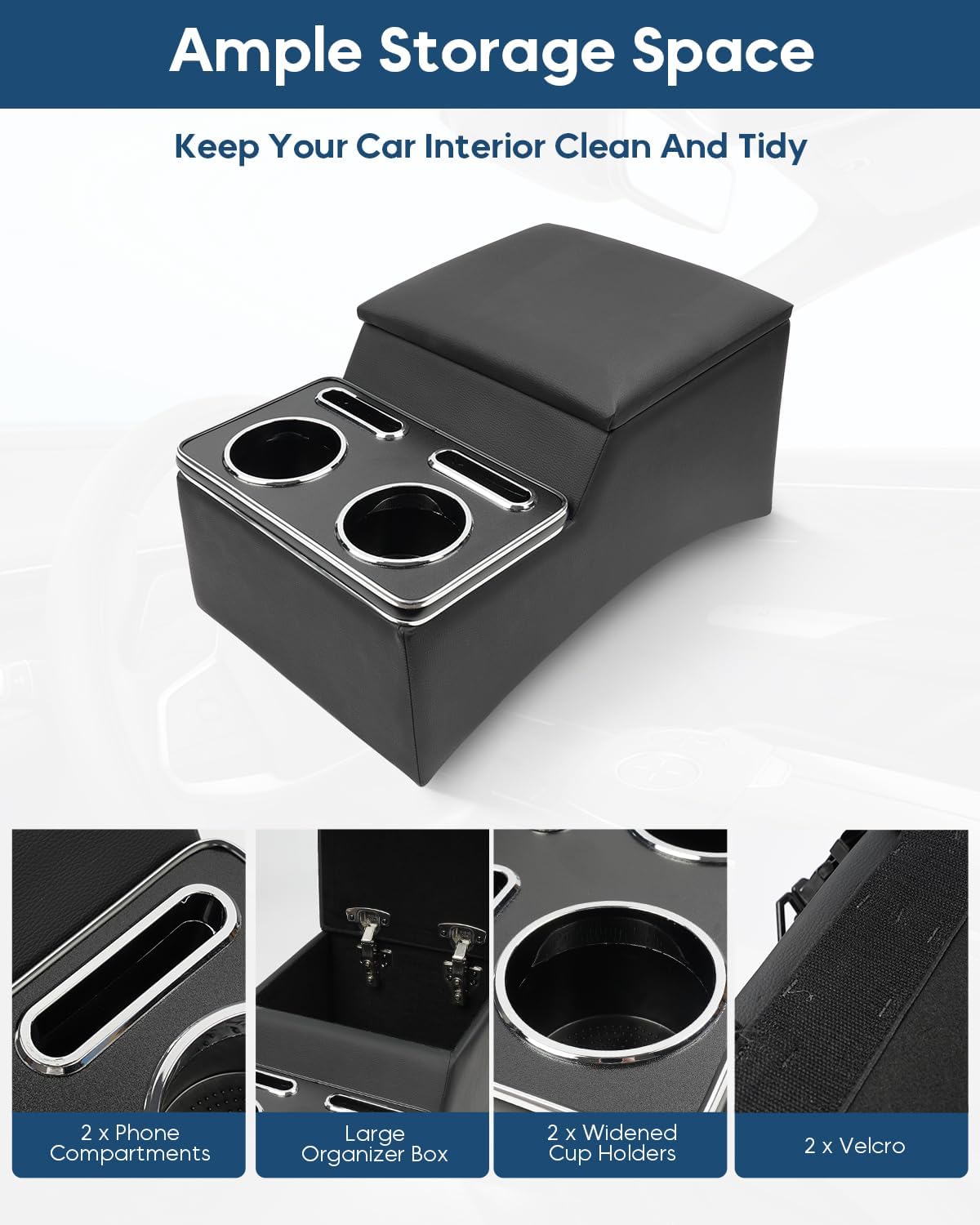 Bench Seat Center Console Organizer, Cup & Phone Holder, Universal