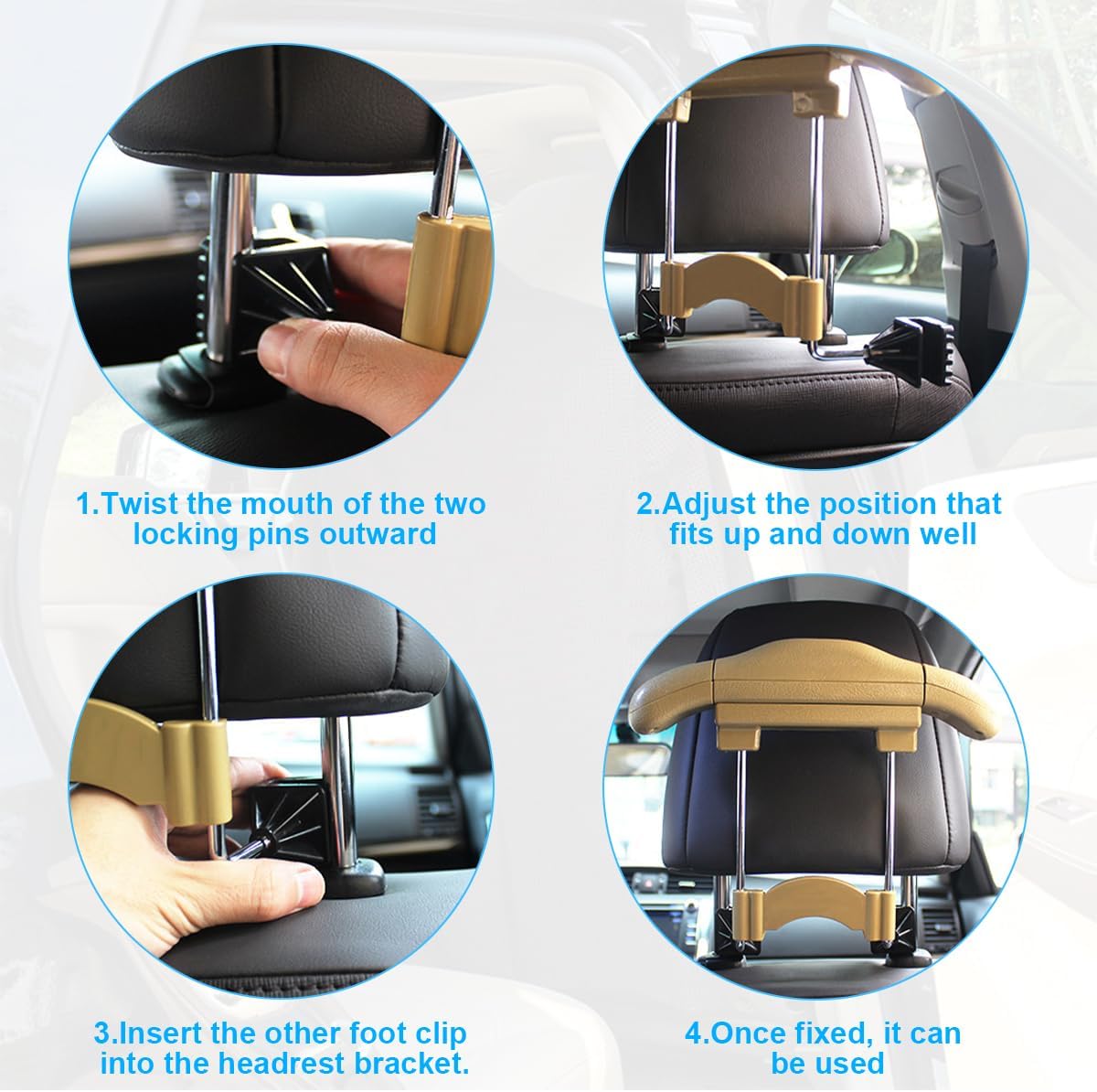 Bittwee Multifunctional Retractable Automotive Headrest Back Seat Coat Hanger Hook Organizer Holder for Clothes, Suits, Jackets, Shirts, Universal for SUV, Truck, RV