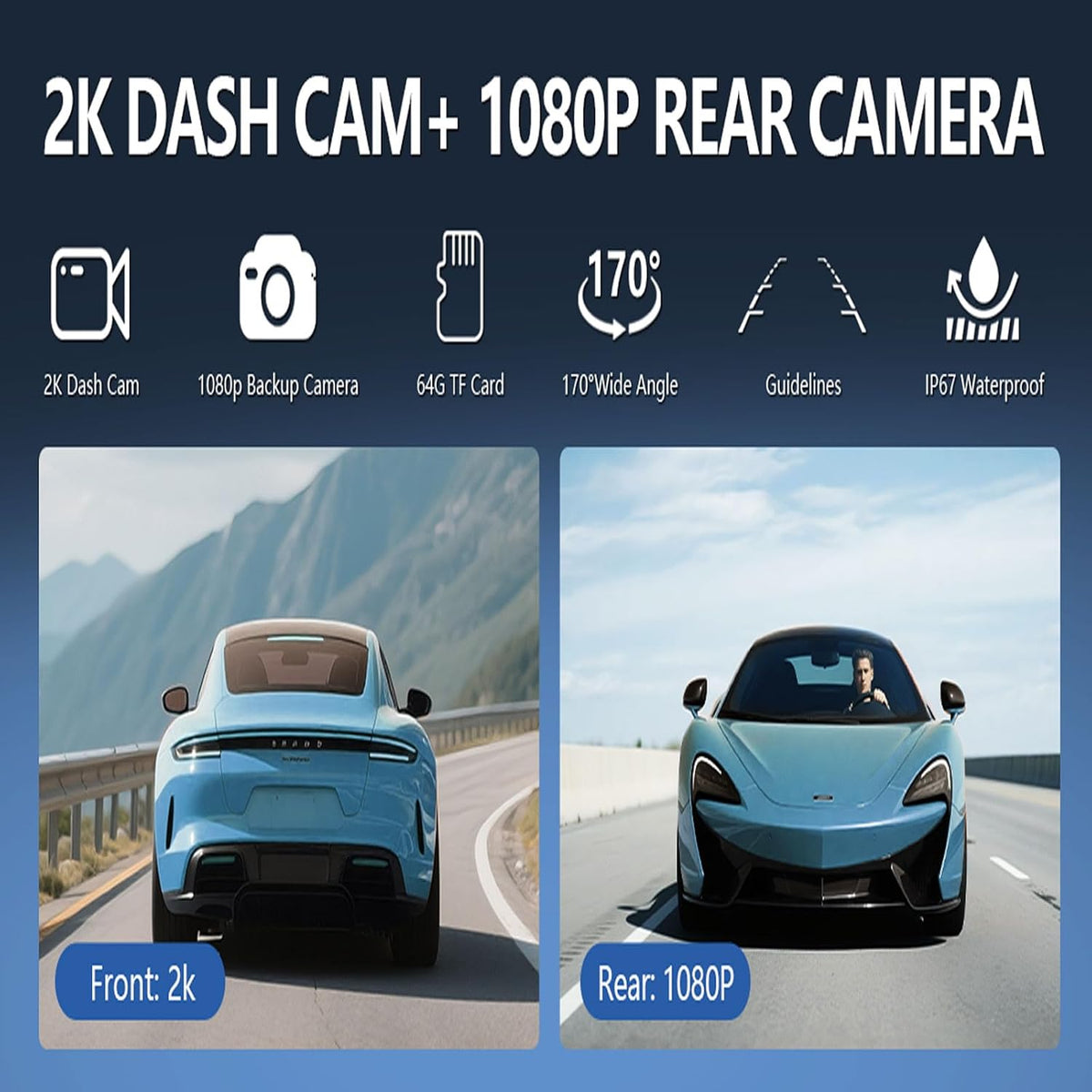 8.1" Portable Wireless Carplay Screen for Car, 2K Dash Cam & 1080P Backup Camera, Touchscreen Car Stereo with Apple Car Play/Android Auto, GPS, Bluetooth, Mirror Link, Voice Control for All Vehicles