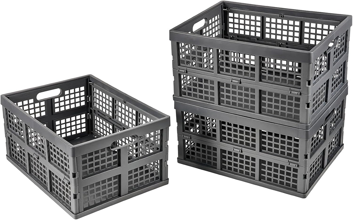 Aebeky 3-Pack Plastic Collapsible Storage Crates-30L,Foldable Plastic Crates for Storage (Gray)