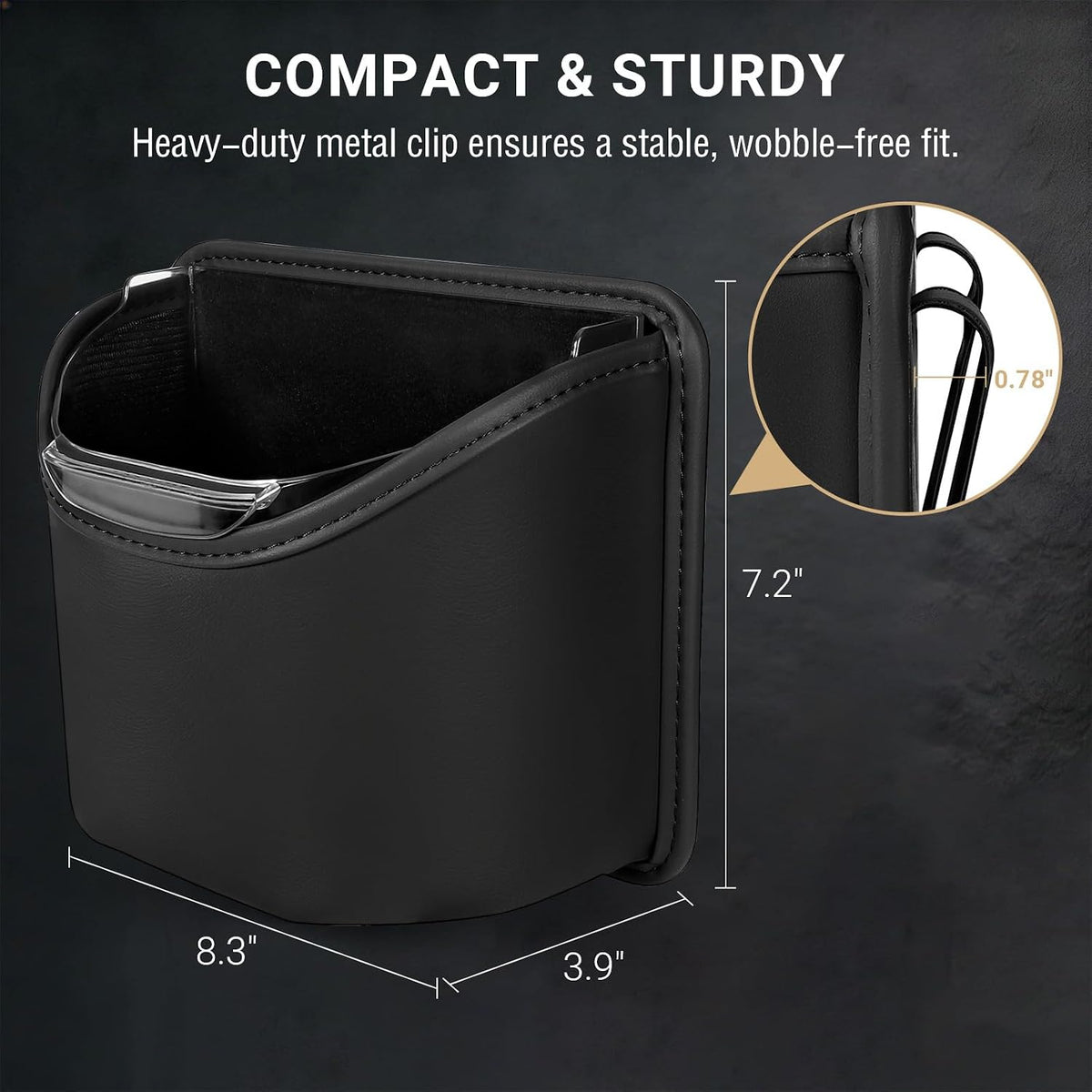 Car Trash Can with Removable Leakproof Liner – Clip On Trash Bin for Seat Back, Door Pocket & Headrest – Sturdy PU Leather Garbage Can Organizer for SUV, Truck & Sedan