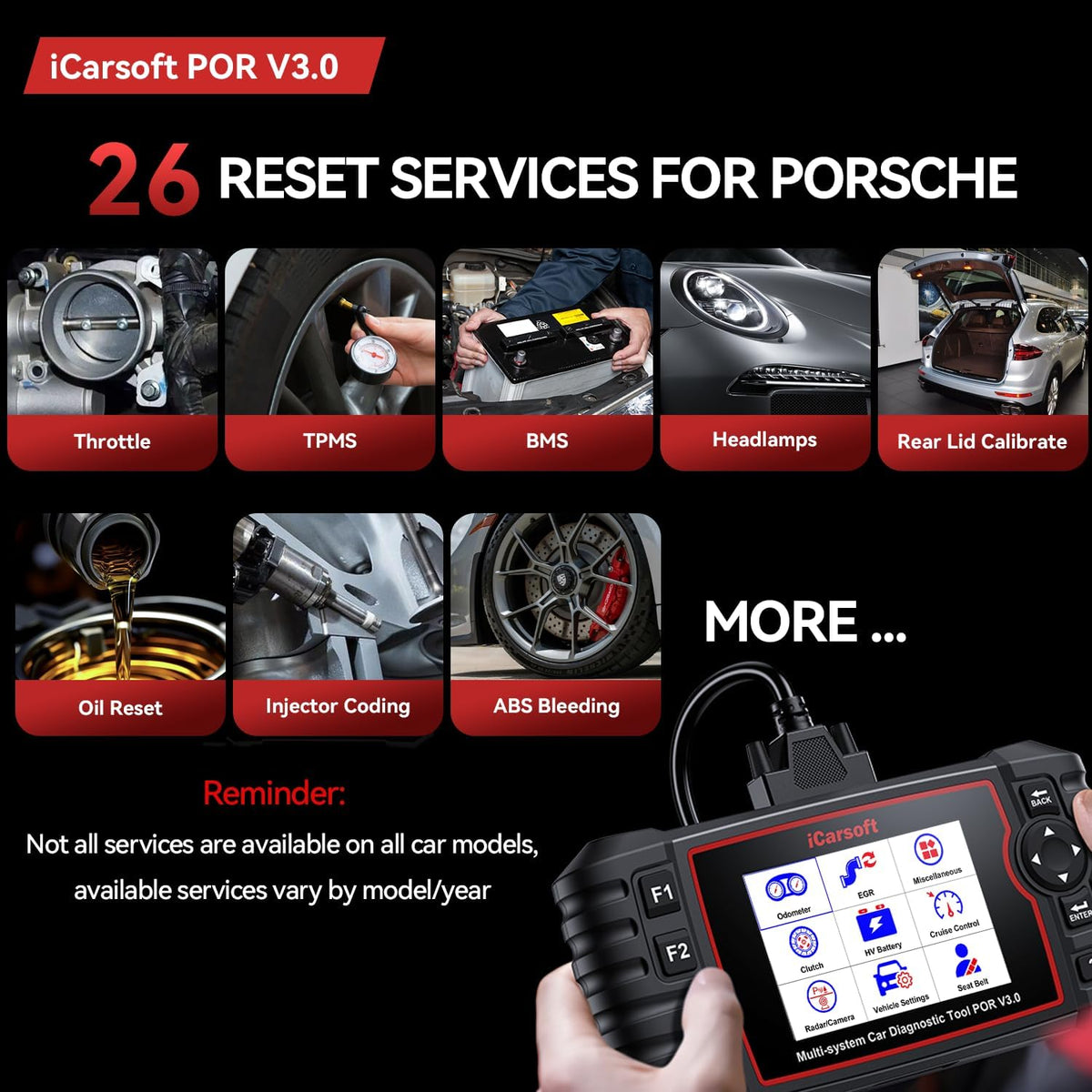 Bidirectional Diagnostic Tool for Porsche/Cayenne, iCarsoft POR V3.0 All System OBD2 Scanner, 26 Resets +12 Extra Services Battery Registration Code Reader for Porsche,Support CAN-FD, Free Update