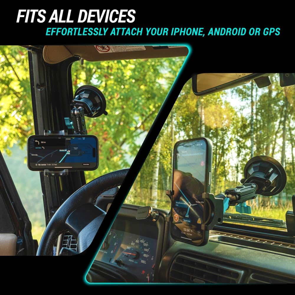 CARMOUNT TitanX100 – Suction Cup Phone Mount for Car & Truck – Heavy Duty Metal Phone Holder, Windshield Phone Mount for iPhone, Android, GPS & All Devices