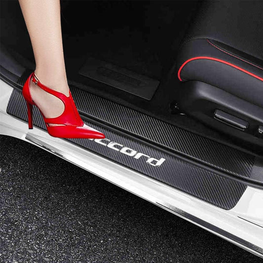 XITER For Honda Accord 2012-2025 2026 Carbon Fiber Leather Car Door Sill Scuff Plate Guard Sills Door Entry Guard Protector Trim Autoparts Accessories 4PCS (SILVER)