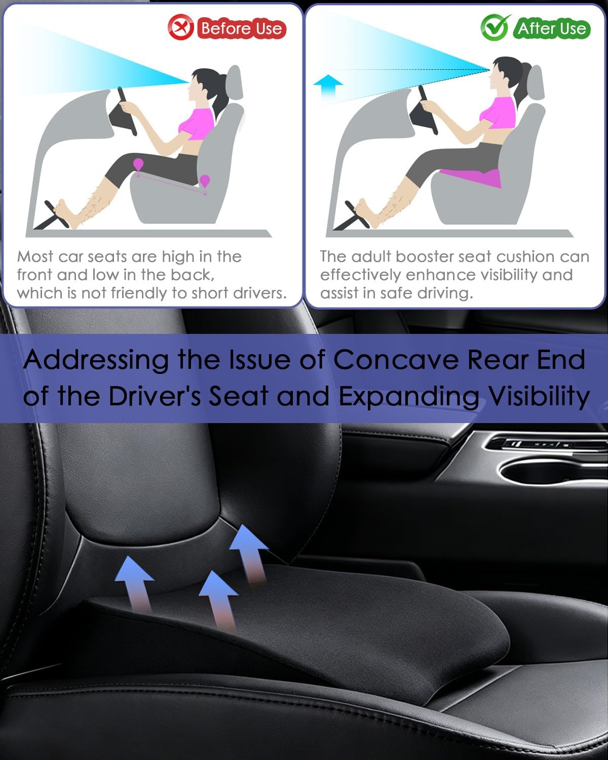 Small Wedge Car Seat Cushion - Memory Foam Car Booster Seat for Adults - Driver Seat Cushions Lumbar Support Pillow for Sciatica & Lower Back Pain Relief - Enhancing Driving Comfort, Apricot