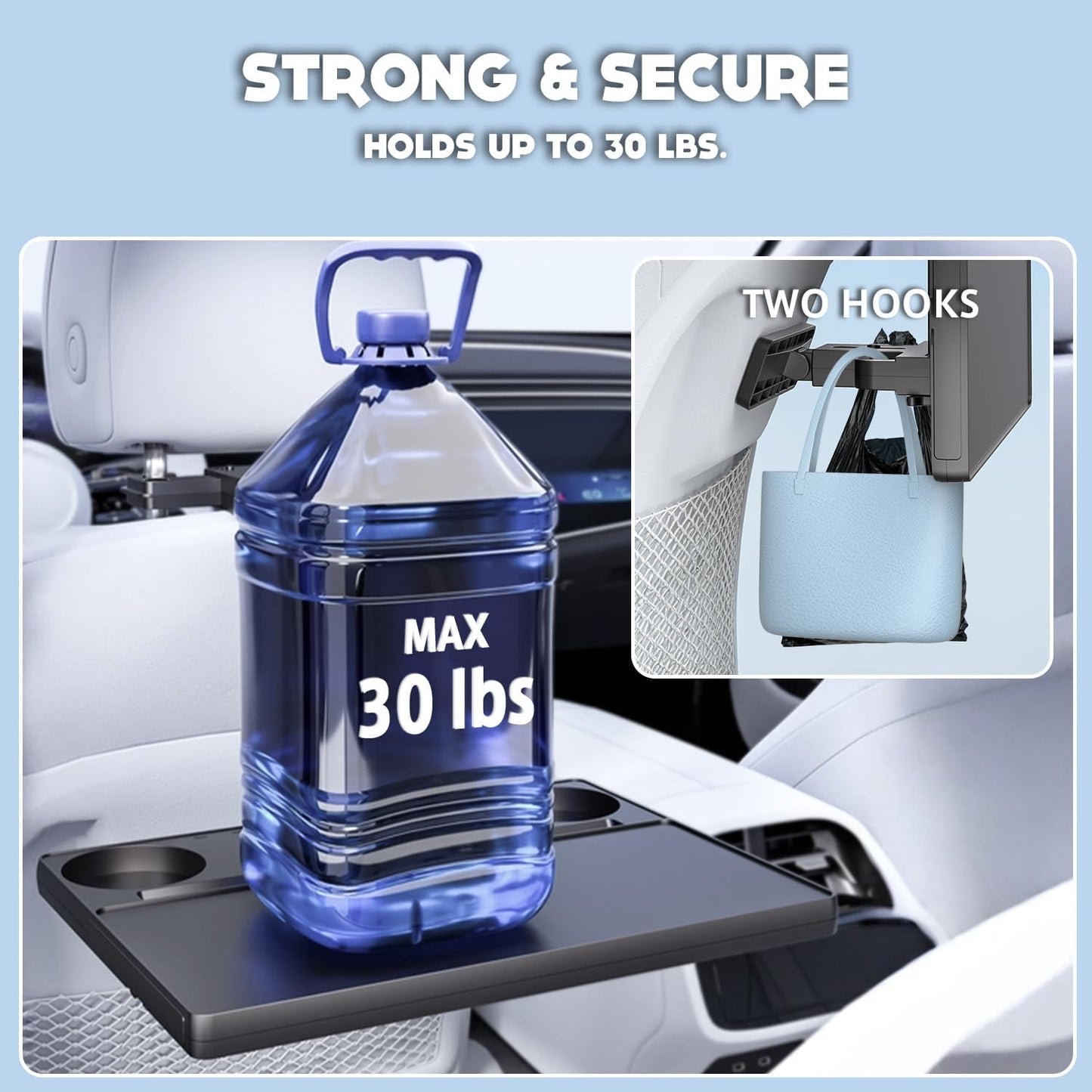 Car Back Seat Tray Table, Stable Foldable Auto Backseat Food Trays Desk for Rear Passenger Road Trip Eating & Work, Multifunctional Adjustable Travel Tray with Phone Drink Holder for Laptop iPad