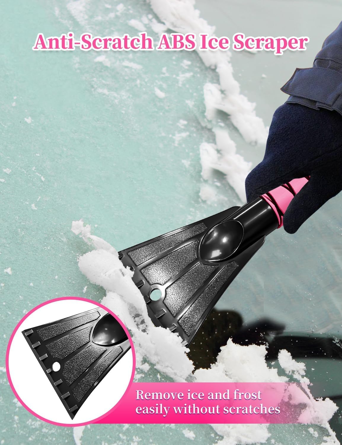 HEEYA 2 Pack 27 Inch Ice Scraper and Brush for Car, Snow Brush and Ice Scraper with Foam Grip, Detachable Snow Scraper for SUV Truck Vehicle Auto Windshield Window - Purple & Pink