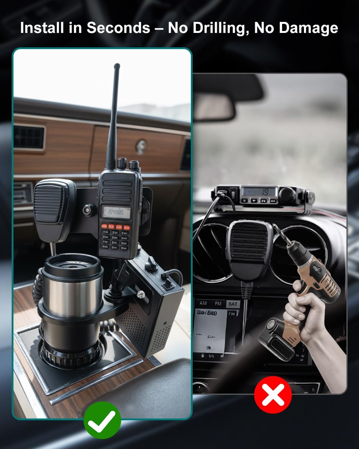 Cup Holder Expander Mount for Satellite Radio CB Mic and Walkie Talkie