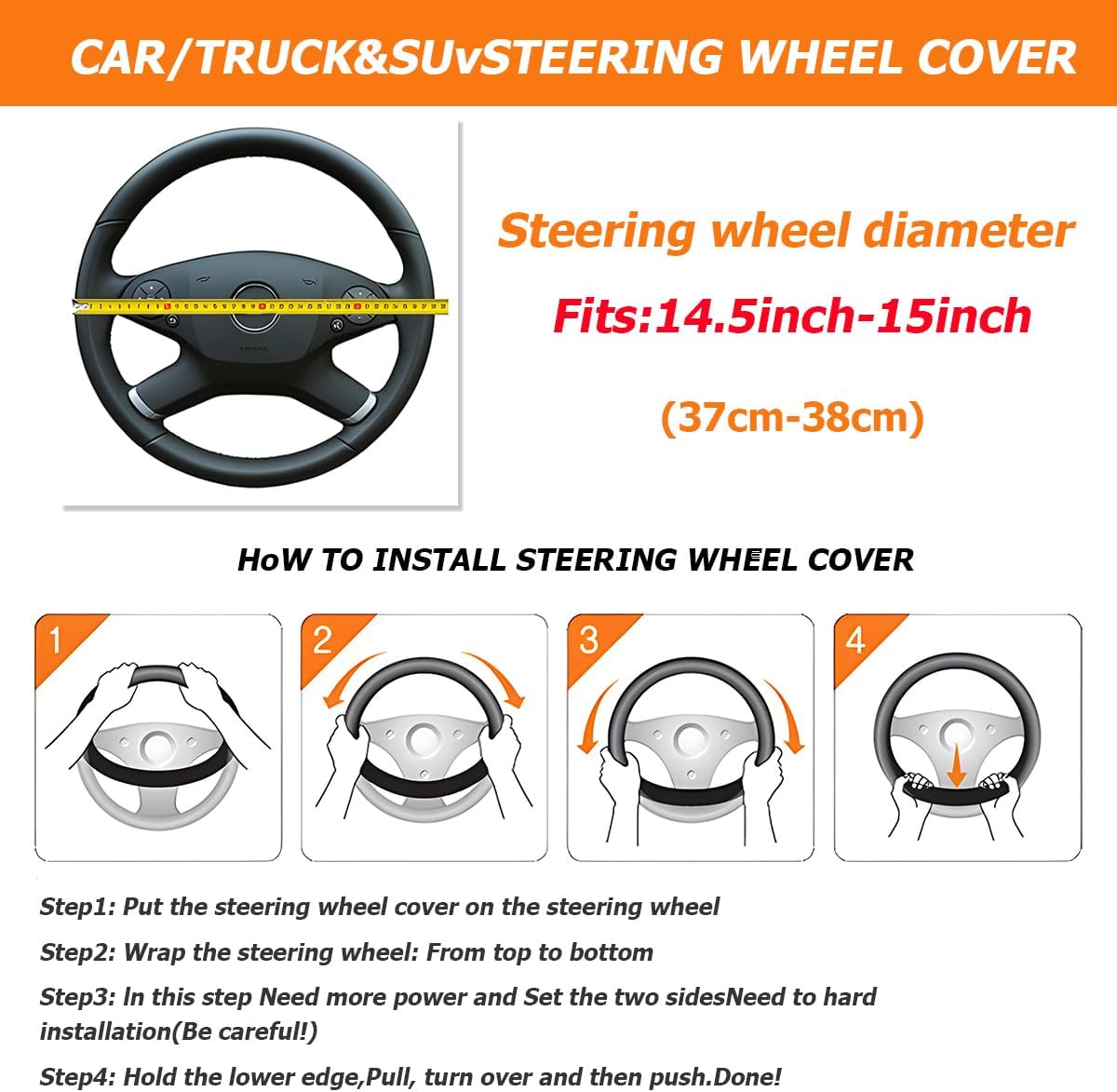 Osilly 15 Inch Artificial Leather Steering Wheel Cover, Coffee