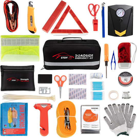 STDY Car Roadside Emergency Kit with Jumper Cables, Vehicle Auto Safety Kit