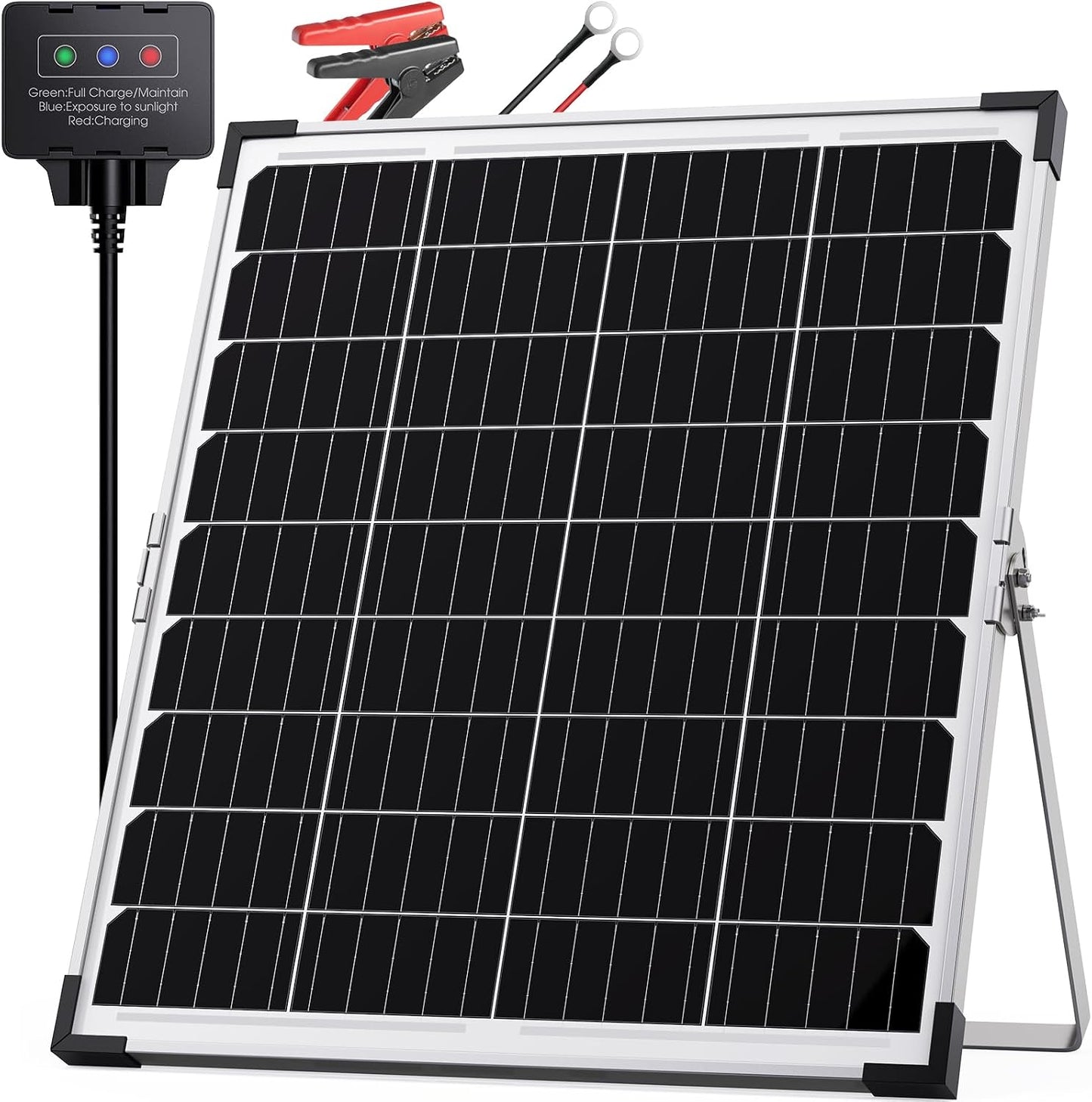 30W 12V Solar Battery Charger & Maintainer, Waterproof Trickle Charging Kit with IP68 Intelligent Controller, High-Performance Tempered Glass, for Car, RV, Marine, Camper and Trailer
