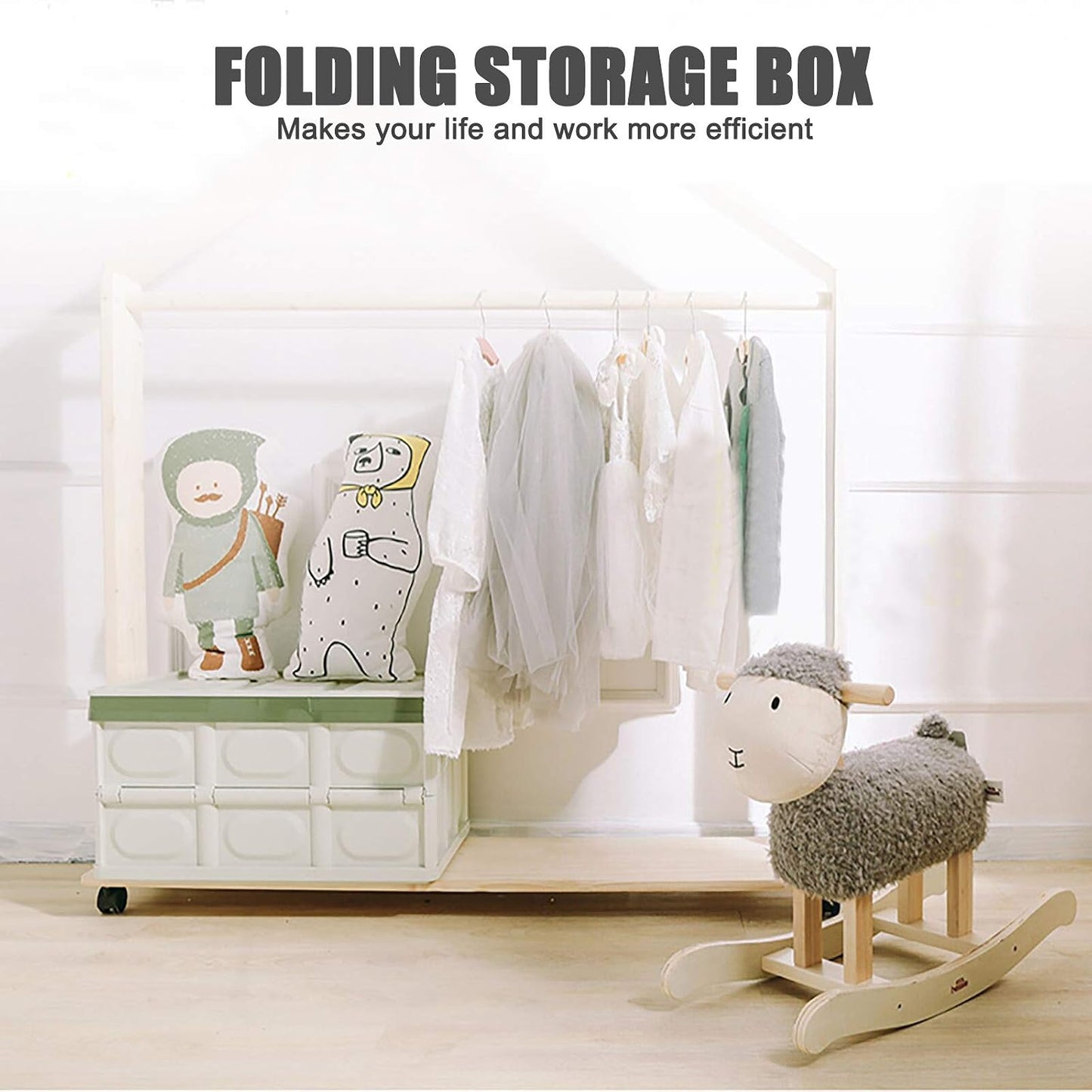 Lidded Storage Bins 2 Pack 30L Collapsible Storage Box Crates Plastic Tote Storage Box Container Stackable Folding Utility Crates for Clothes Books Snack Shoe Bag and Grocery Storage Bin-Green
