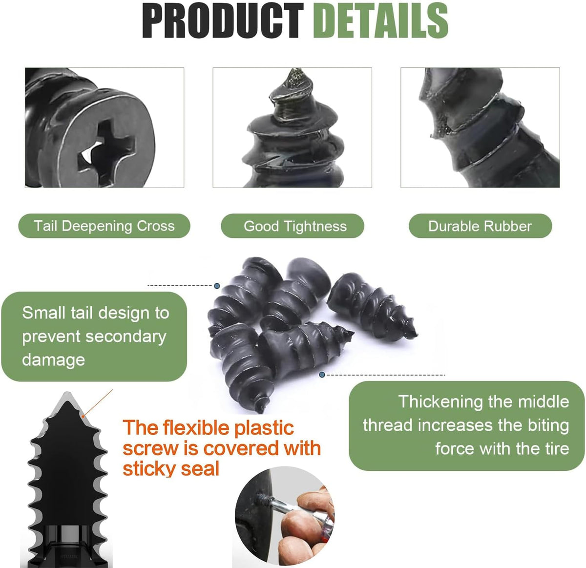 Tire Repair Rubber Nails Kit with 2 Sizes,2026 New Vacuum Screw Type Tire Plug Fast Tool with Screwdriver,Self-Service Screw in Tire Plugs Repair Tools for Car,Motorcycle,Truck,Bikes (60Pcs)