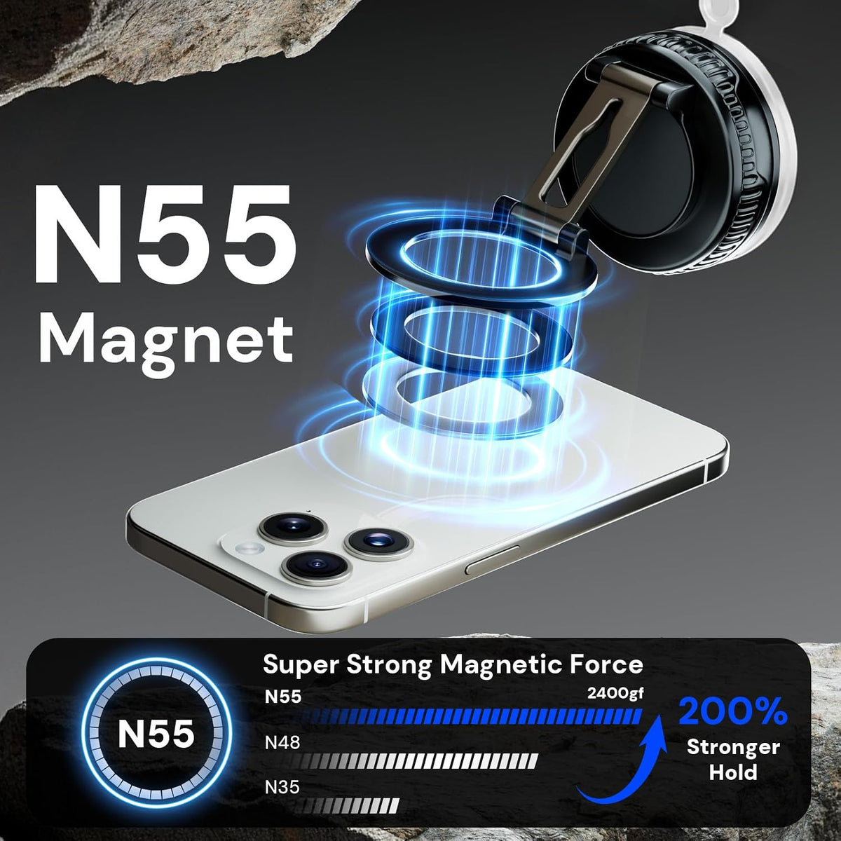 2026 Upgraded Magnetic Car Phone Mount for MagSafe: 360° Rotatable Adjustable Holder with 180+LBS Strong Suction Cup & 2800gf Magnet, Compatible with iPhone 17/16/15 Series & Android Devices