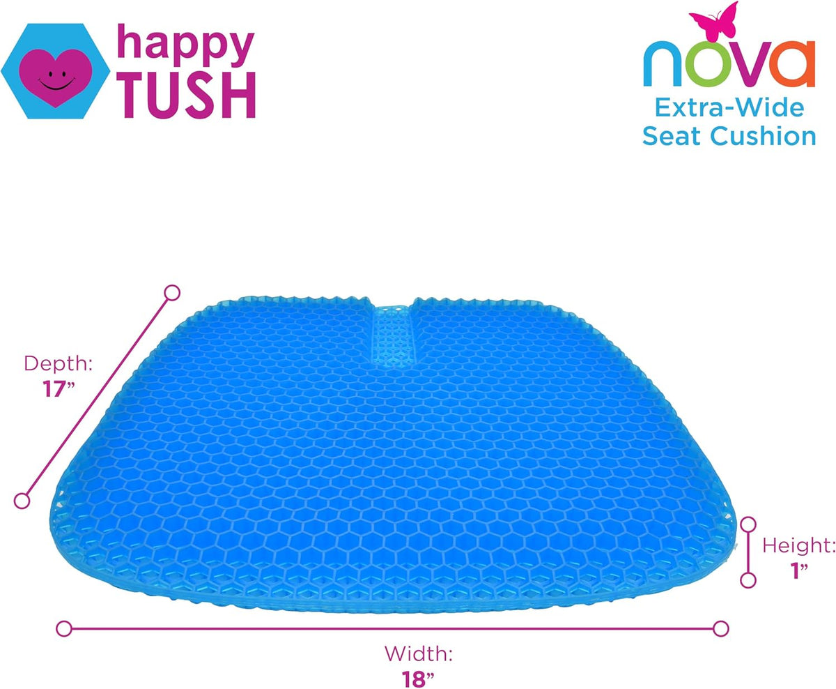 NOVA Happy Tush Extra Wide Gel Cell Seat Cushion, Double-Layer Pressure-Relief Gel, Foldable & Portable, Water-Resistant, Washable Non-Slip Cover, Home, Office & Travel