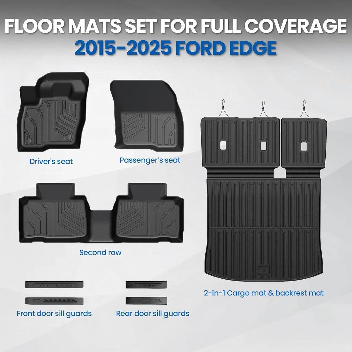 Floor Mats for Ford Edge 2015-2025, with Cargo Mat Backrest Mats