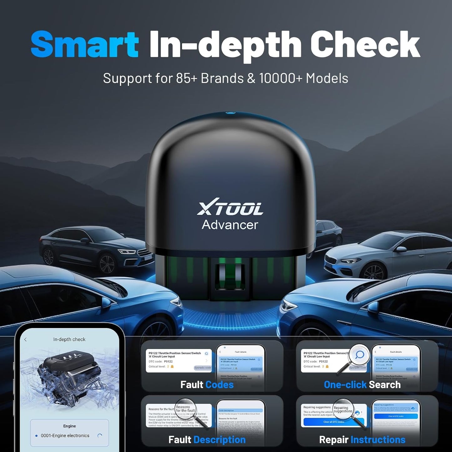 XTOOL AD20 Pro OBD2 Scanner - No Subscription, Full System Car Diagnostic Scan Tool with AI Analysis, Wireless OBD Car Code Reader, Oil Reset, Performance Test, Voltage Test
