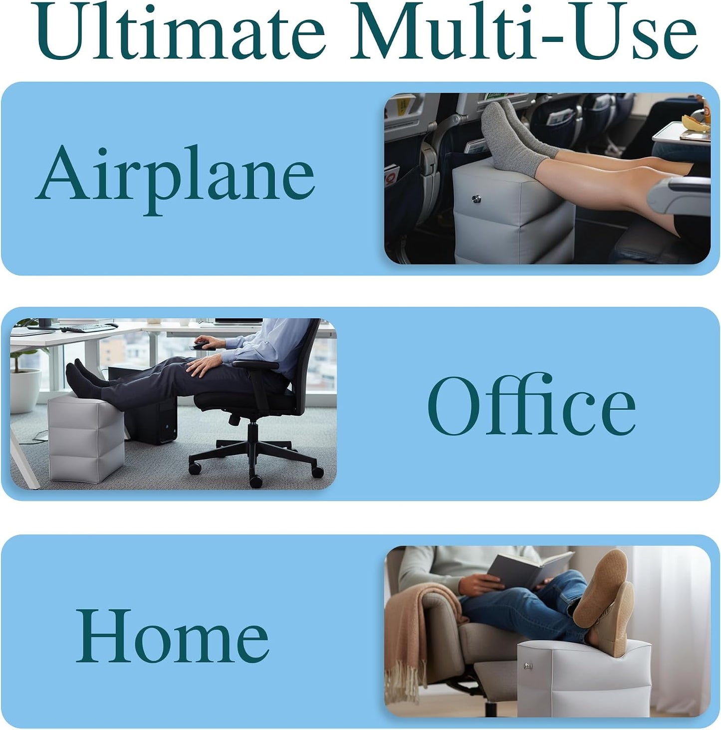 Inflatable Foot Rest for Airplane – 3-Layer Adjustable Travel Foot Rest for Long Flights, Plane Foot Rest & Airplane Leg Rest, Portable Footrest for Plane Travel, Kids & Adults(16.5" × 9.8" × 18.9")