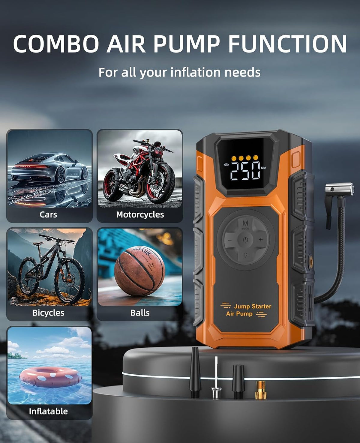 Jump Starter with Air Compressor, 6000A Car Battery Charger Power Jump Box Start 12V Vehicles(Up to 9.0L Gas&7.5L Diesel Engines) Portable Car Booster Jumper Pack Combo150 PSI Tire Inflator