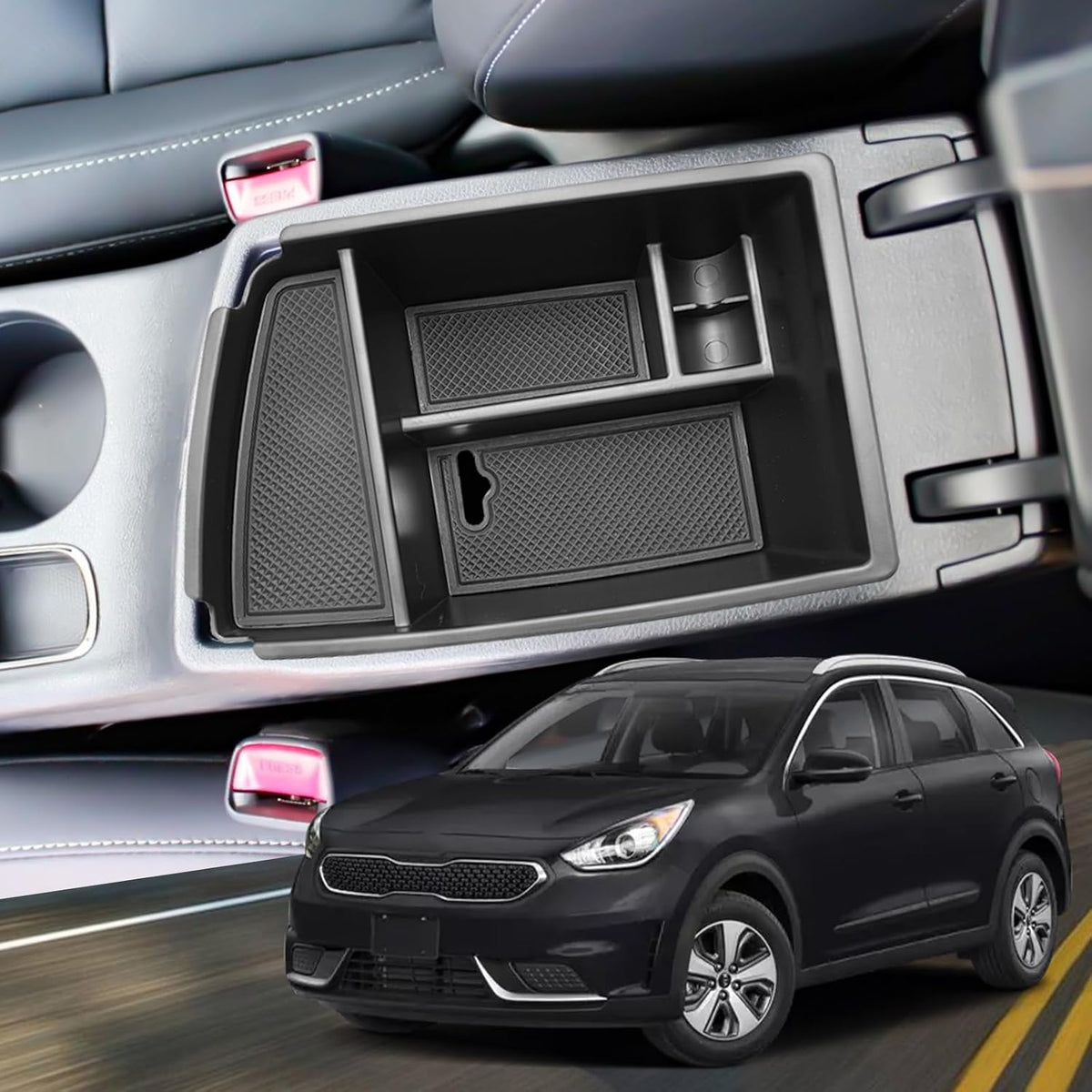YEE PIN Kia Niro Center Console Organizer - Armrest Console Tray Storage Tray for 2016 2017 2018 2019 2020 2021 2022 Kia Niro Accessories (Gas & Hybrid)