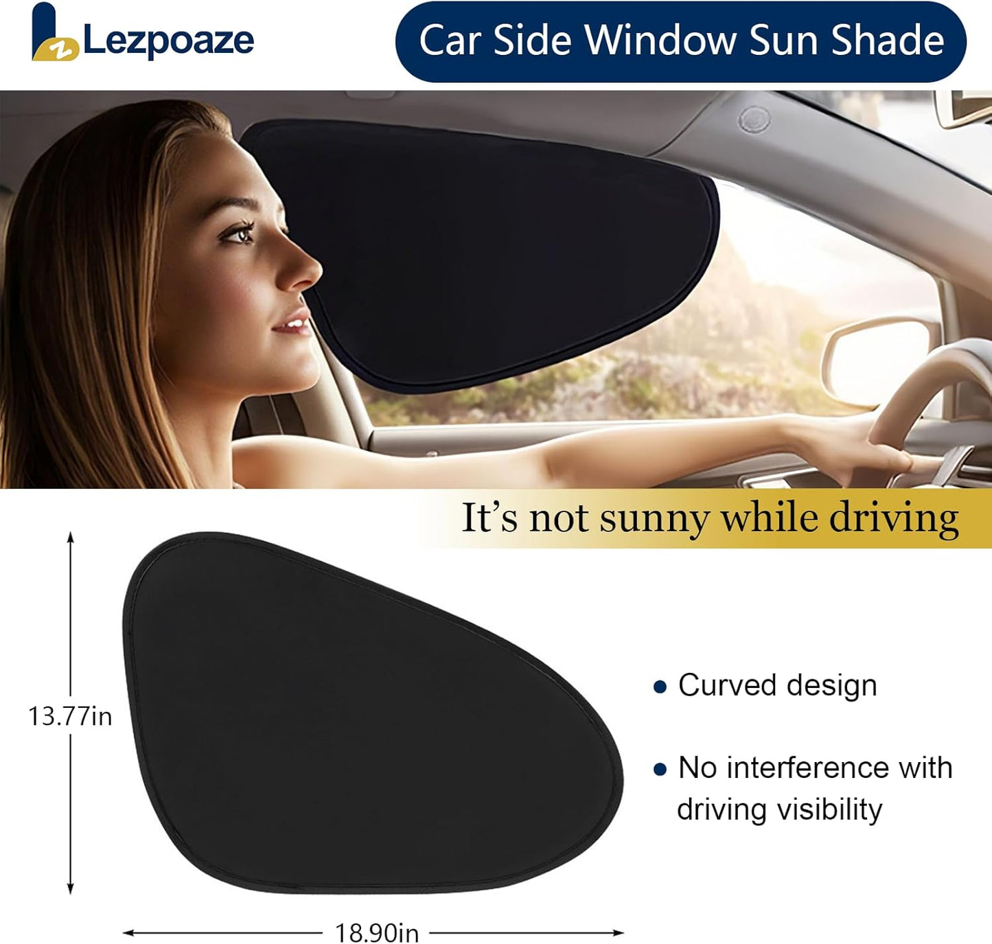 2-Pack Car Side Window Sun Shade | Black Gel Electrostatic UV Protection Sunshade | Universal Fit 99% Vehicles | Foldable Car Shades